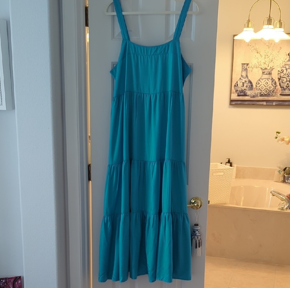 Blue Ruffled Tiered Maxi Sundress